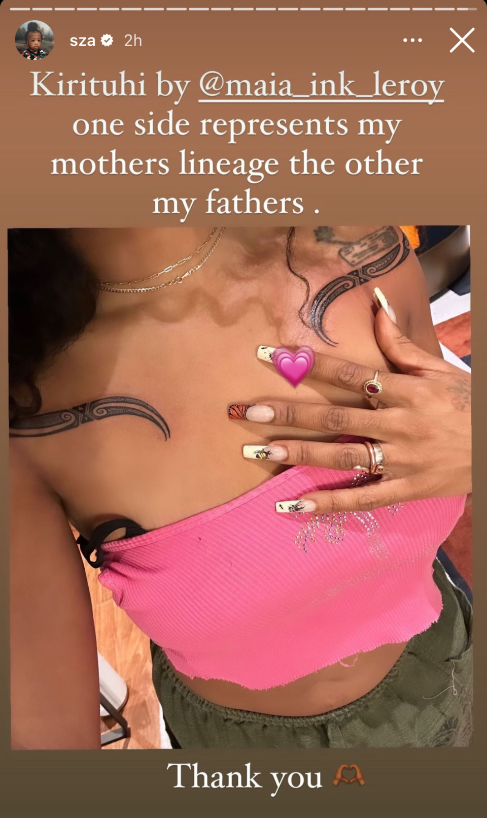 <h1 class="title">SZA Got “Kirituhi” Tattoos to Honor Her Family While in New Zealand — See Photos</h1><cite class="credit">Courtesy of SZA/Instagram @SZA</cite>
