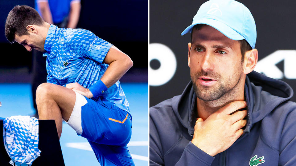 Novak Djokovic has hit out at those questioning whether he is 'faking' or 'playing up' his injury at the Australian Open. Pic: Getty