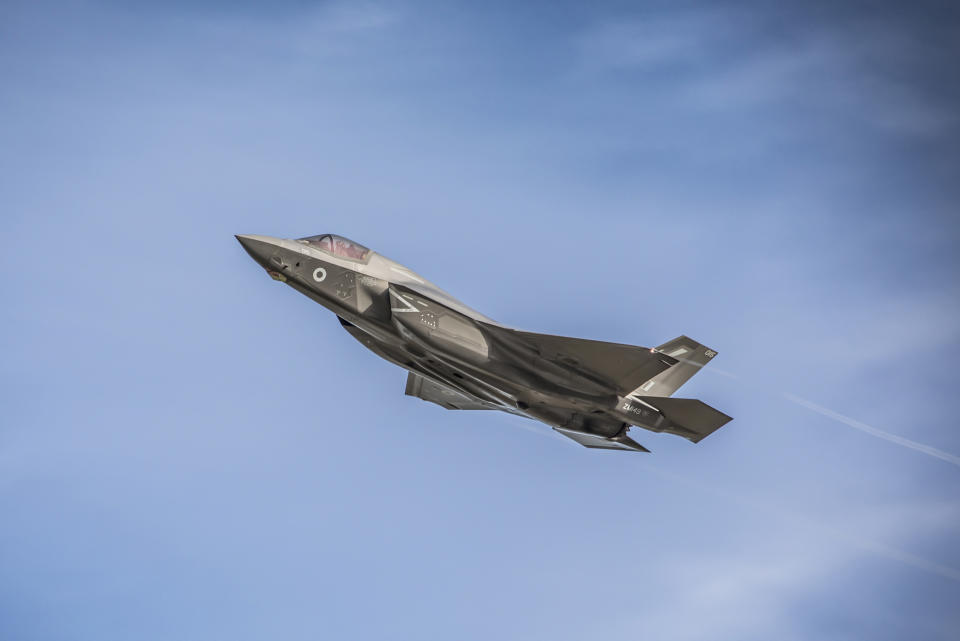 Image shows an F35b Lightning Aircraft during take-off as it departs from Royal Air Force (RAF) Marham to Marine Corps Air Station (MCAS) Beaufort (Picture: UK MOD/Crown 2019)