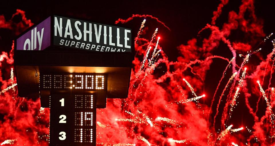 nashville pylon with fireworks