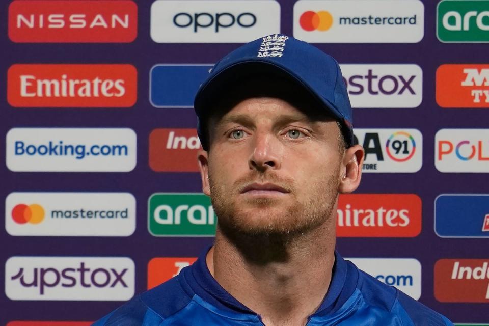 England captain Jos Buttler looked glum after their defeat by Afghanistan (Manish Swarup/AP) (AP)