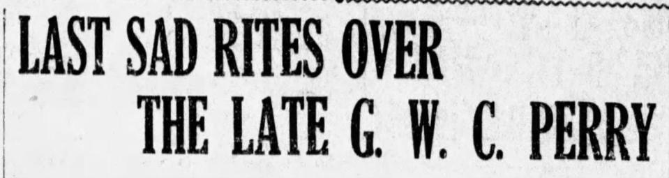 A headline from the Chillicothe Gazette about the former managing editor G.W.C. Perry.