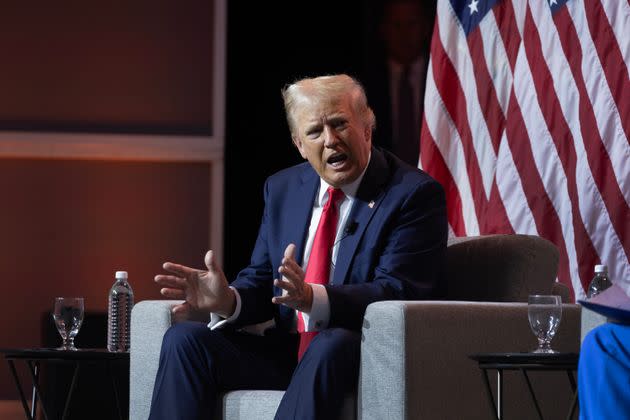 Former President Donald Trump was photographed during his appearance at the National Association of Black Journalists (NABJ) convention on July 31 in Chicago, Illinois.