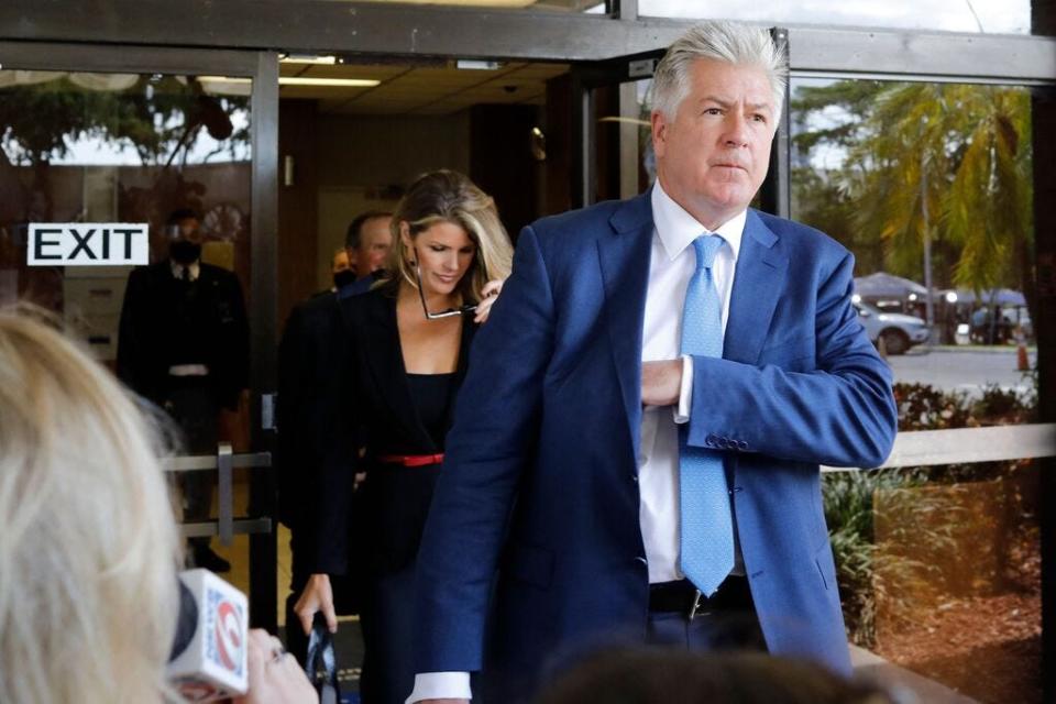 Evan Corcoran, right, and Lindsey Halligan, left, part of former US President Donald Trumps legal team, leave the Paul G. Rogers Federal Building & Courthouse after a court hearing  in West Palm Beach, Florida on September 1, 2022.