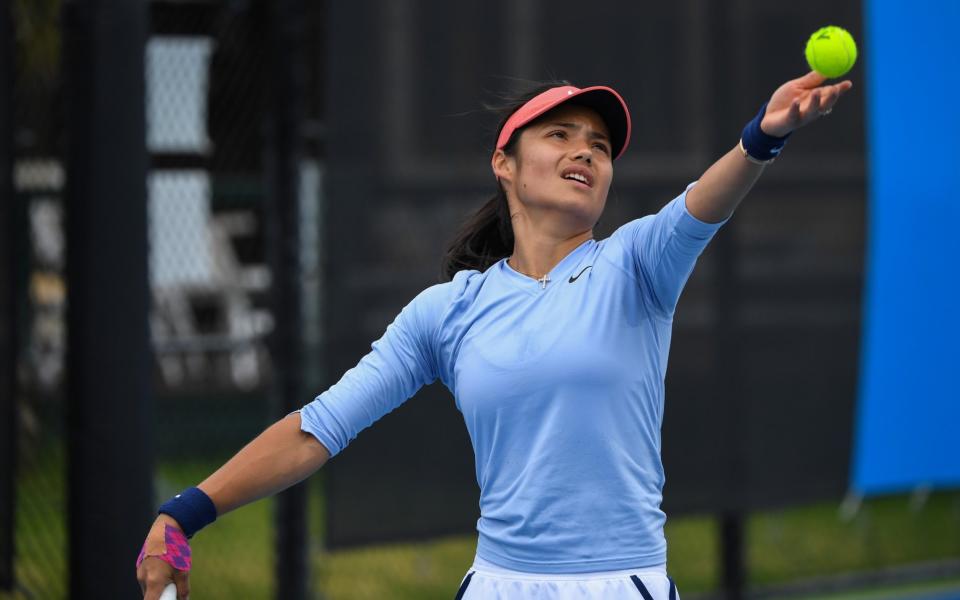 Emma Raducanu of Great Britain practices at Albert Park courts during day one of the 2022 Australian Open - Getty