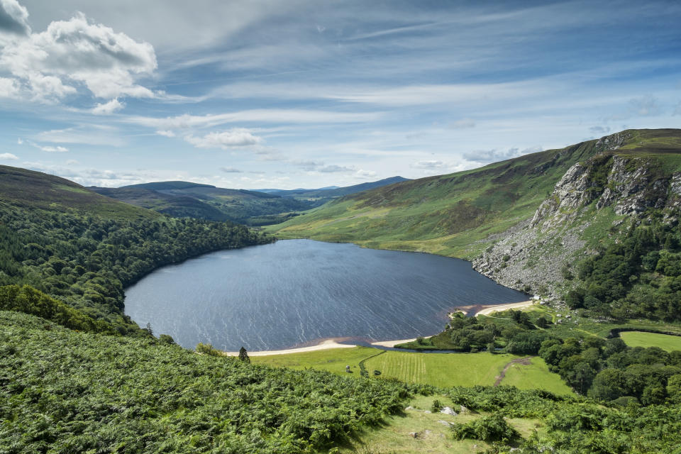 A crater lake in the mountains in Ireland.