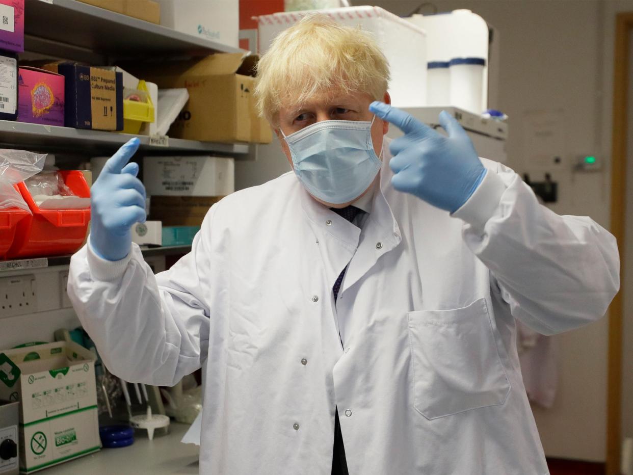 Prime Minister Boris Johnson during a visit to the Jenner Institute in Oxford, where he toured the laboratory and met scientists who are leading the COVID vaccine research (Kirsty Wigglesworth/PA Wire)