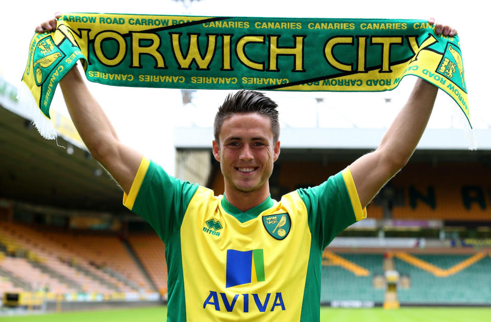 Ricky van Wolfswinkel on the day he signed for Norwich