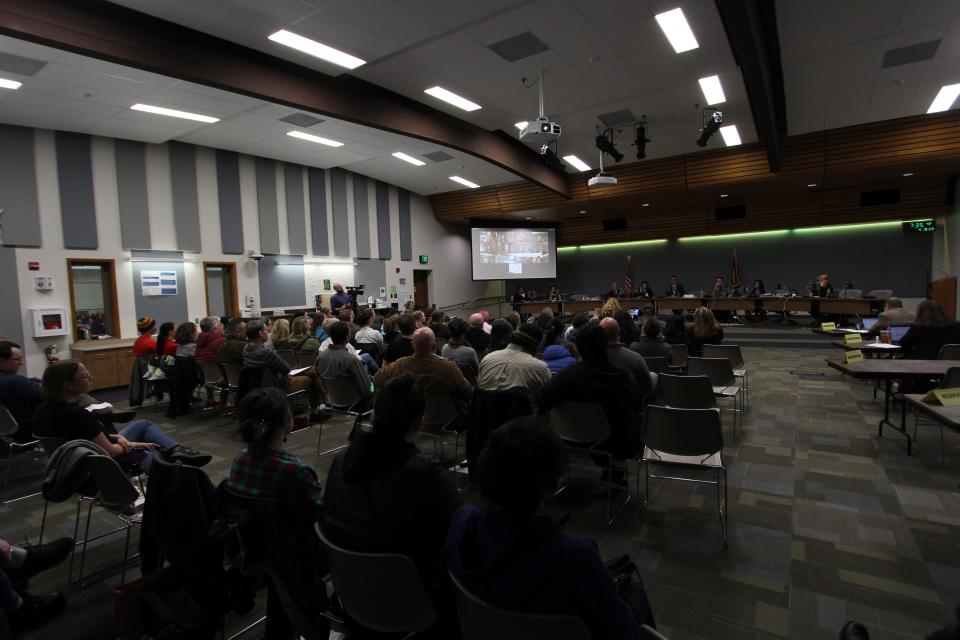 Dozens of students, teachers and family members attended Wednesday's 4J school board meeting to show their support for Yujin Gakuen Japanese Immersion School and Kelly Middle School.