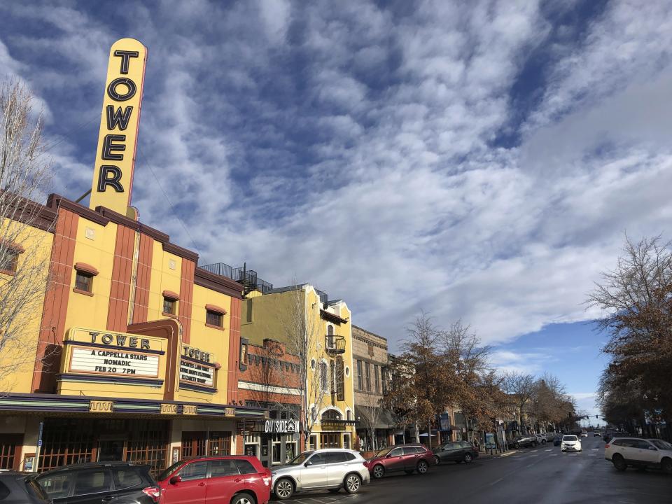 FILE - This Jan. 28, 2020, photo shows the Tower theatre located in downtown Bend, Ore. The Planned Parenthood clinic in Bend serving the eastern half of the state, is bracing for an influx of patients particularly from neighboring Idaho, where a trigger law banning most abortions is expected to take effect this summer following the overturning of Roe v. Wade. (AP Photo/Andrew Selsky, File)