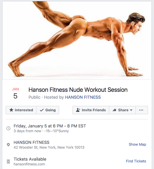 The first naked workout class will happen later this week. Photo: Facebook