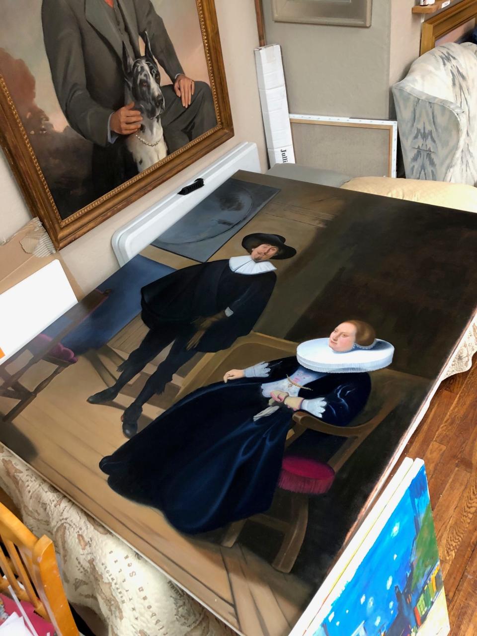 A copy of Rembrandt's 1633 "A Lady and Gentleman in Black," created by Provincetown artist Steve Toomey to be used in a new movie about its 1990 theft from the Isabella Stewart Gardner Museum in Boston.