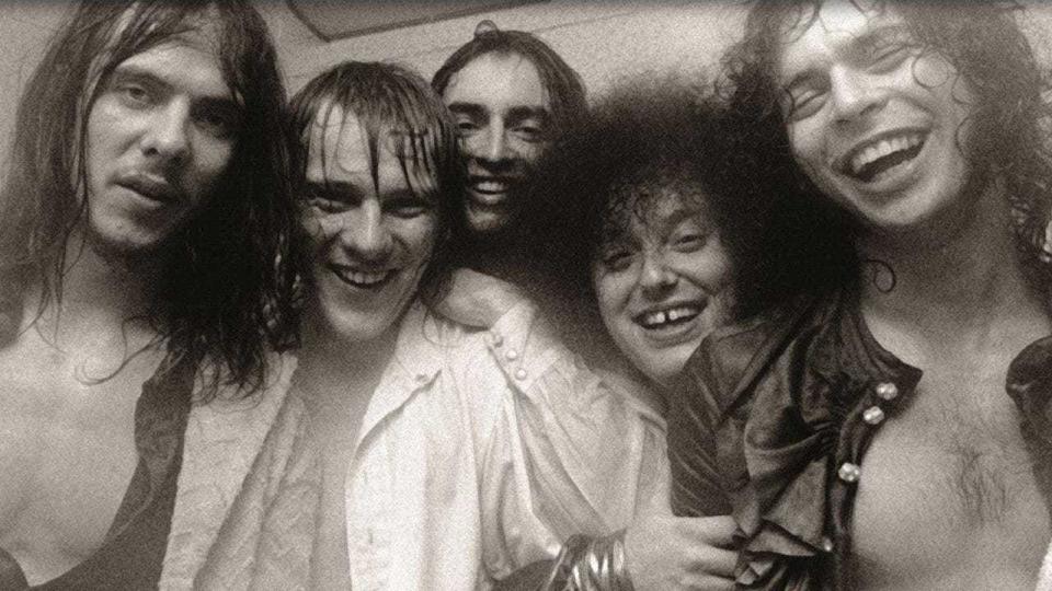 The MC5, left to right: Fred "Sonic" Smith, Dennis Thompson, Michael Davis, Rob Tyner and Wayne Kramer.