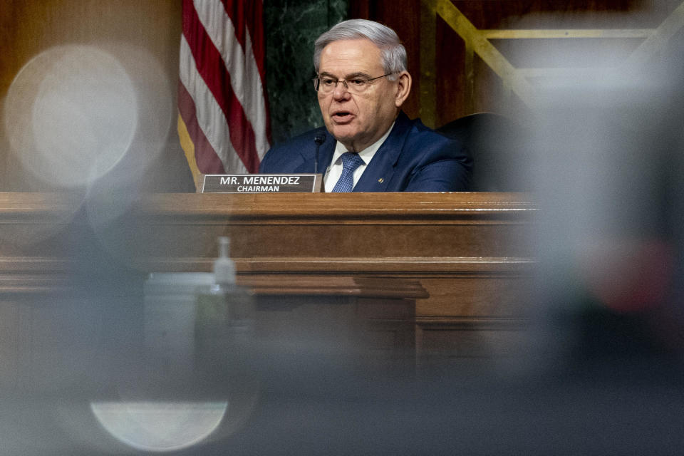 Sen. Robert Menendez, chairman of the Senate Foreign Relations Committee, speaks during a nomination hearing. / Credit: Andrew Harnik / AP