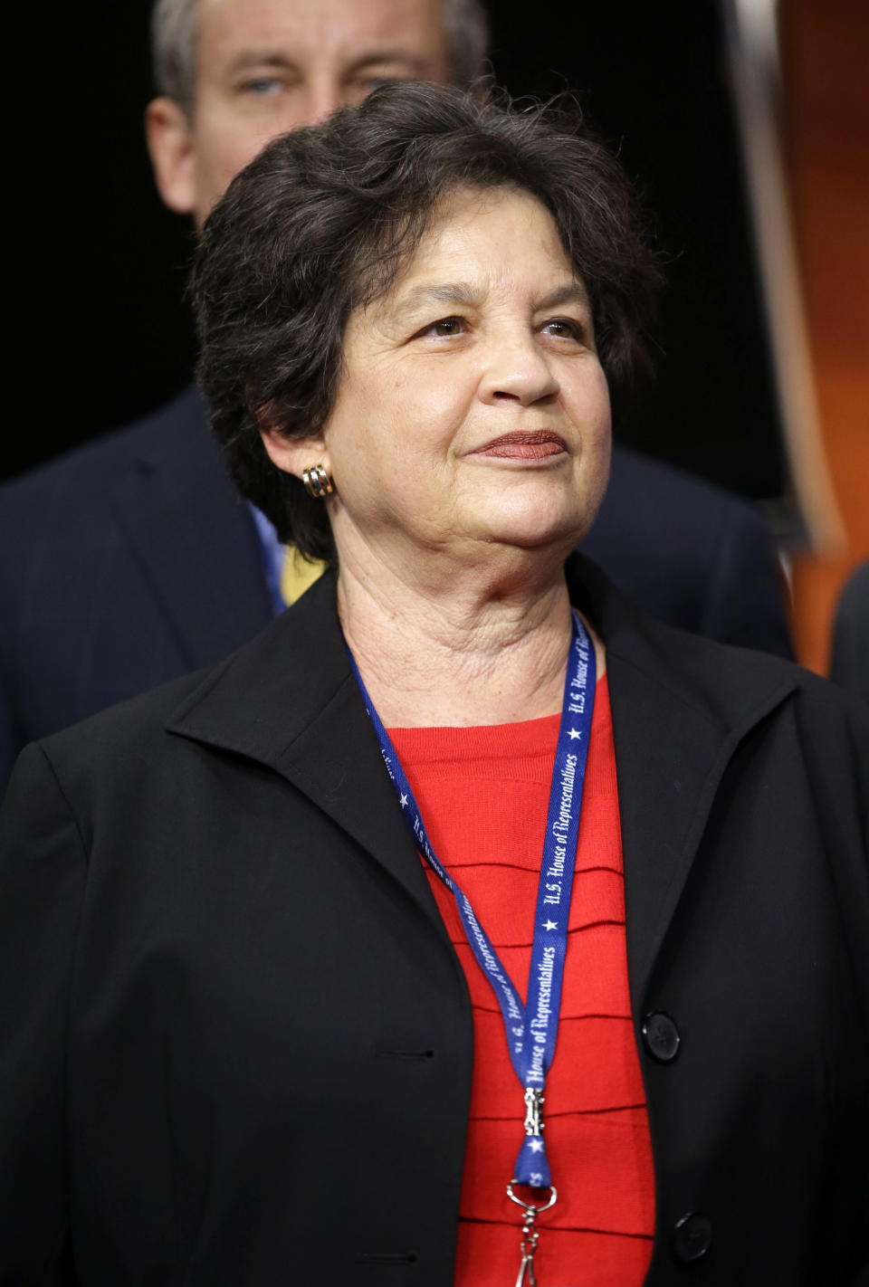 Rep.-elect Lois Frankel, D-Fla. is seen on stage during a news conference with newly elected Democratic House members, on Capitol Hill in Washington, Tuesday, Nov. 13, 2012. (AP Photo/Pablo Martinez Monsivais) 