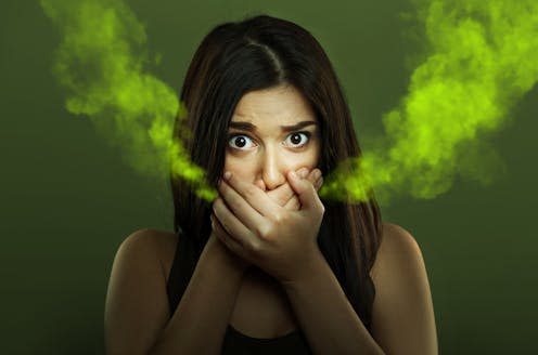 <span class="attribution"><a class="link " href="https://www.shutterstock.com/image-photo/halitosis-concept-woman-bad-breath-1086295925" rel="nofollow noopener" target="_blank" data-ylk="slk:Dundanim/Shutterstock;elm:context_link;itc:0;sec:content-canvas">Dundanim/Shutterstock</a></span>