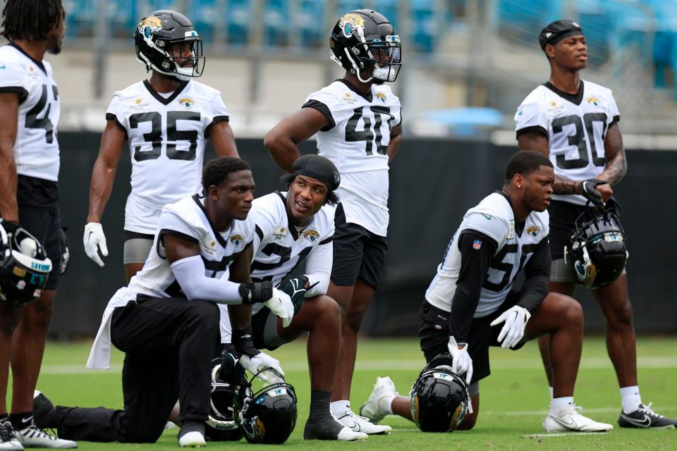 Jacksonville Jaguars cornerback Erick Hallett II (40) looks on during the first day of a mandatory minicamp Monday, June 12, 2023 at TIAA Bank Field in Jacksonville, Fla. This is the first of a three day camp June 12-14. 