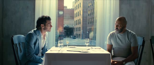 <p>Amazon/Orion Pictures</p> Adam Brody and Jeffrey Wright in 'American Fiction'
