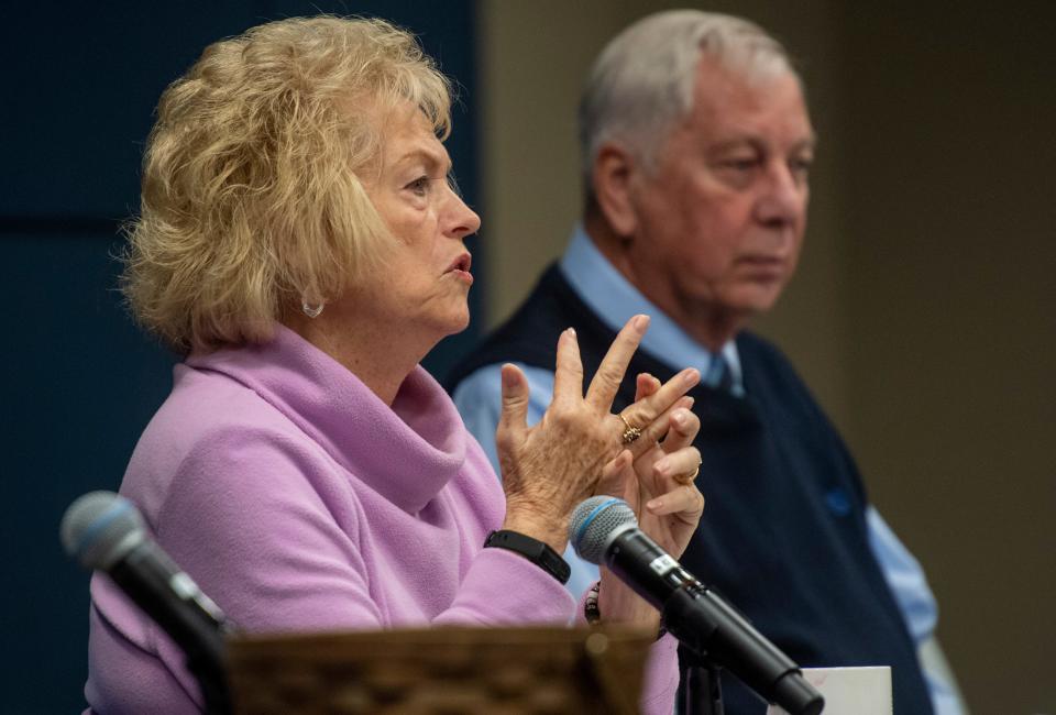 Vaneta Becker, Republican, District 50, addresses the crowd during the Meet Your Legislators event at Central Library in Downtown Evansville, Ind., Saturday morning, Jan. 14, 2023. 