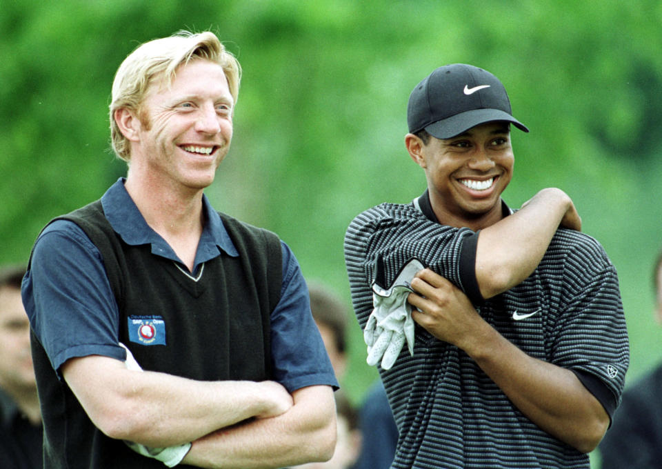 <p>Auch mit internationalen Superstars gab sich Becker ab, wie hier mit Becker Tiger Woods. </p>