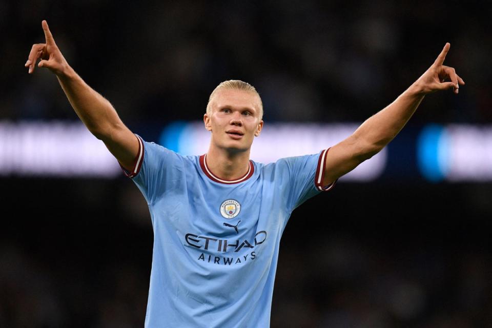 Erling Haaland has got off to a remarkable start at Man City  (AFP via Getty Images)