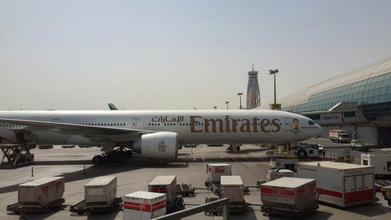 Learn how the unusual rains impacted the Dubai airport and what travelers can expect. Pictured: an Emirates plane at the Dubai International Airport