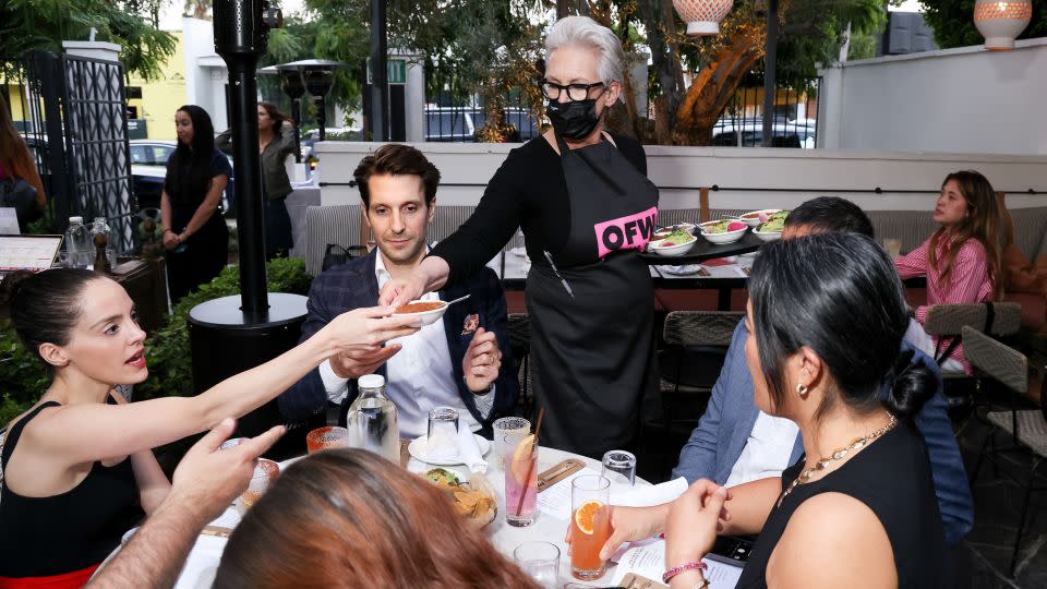 Jamie Lee Curtis (upper right) at the One Fair Wage Fundraiser at Gracias Madre on September 21, 2023 in West Hollywood, California.  - Mark Von Holden/Variety/Getty Images