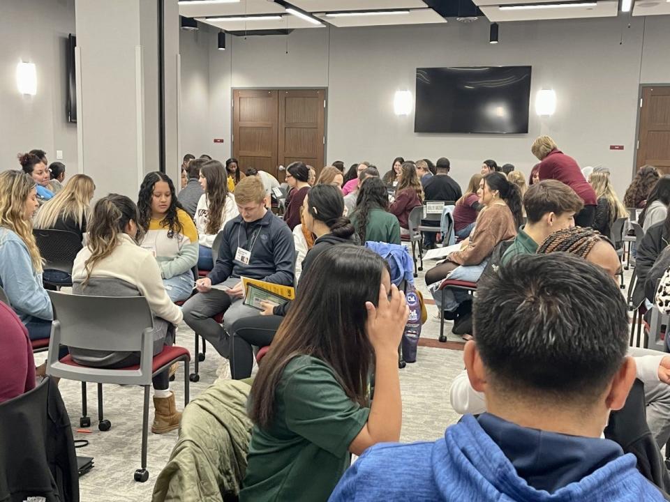Nursing students gather to participate in a poverty simulation to get better understanding for their future patients Wednesday at the Harrington Academic Hall, WTAMU Amarillo Center, 720 S. Tyler St.