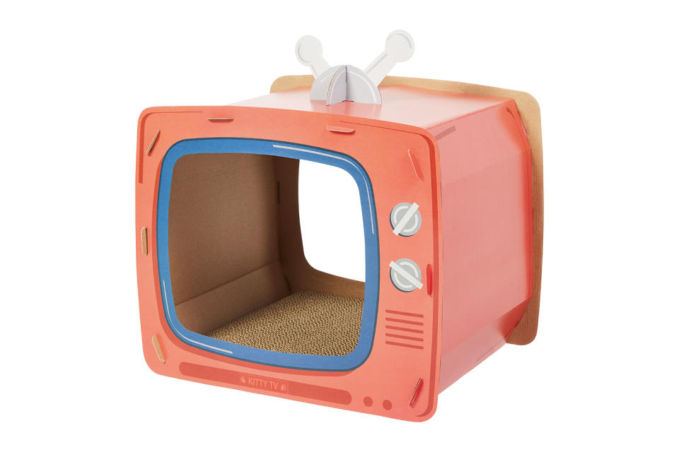 <p>Pet owners liked this cardboard scratcher's "quirky" design, while their cats appreciated having a new place to hide and play.</p> <p><strong>Buy it!</strong> Frisco's TV Set Cardboard Cat House, $19.98; <a href="https://www.chewy.com/frisco-tv-set-cardboard-cat-house/dp/344013" rel="nofollow noopener" target="_blank" data-ylk="slk:Chewy.com;elm:context_link;itc:0;sec:content-canvas" class="link ">Chewy.com</a></p> <p><strong>Expert tip:</strong> Bell suggests "marinating" your cat's toys and scratchers in enticing pet-safe scents like catnip, valerian root, and silvervine. </p>