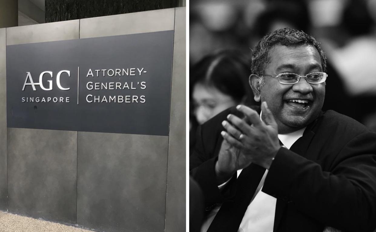 FILE PHOTOS: Attorney-General's Chambers (Yahoo News Singapore) and Eugene Thuraisingam (Facebook/Eugene Thuraisingam)