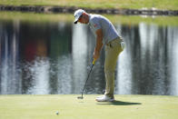 Lucas Herbert, of Australia, makes a birdie putt on the 17th green of the Silverado Resort North Course during the first round of the Fortinet Championship PGA golf tournament in Napa, Calif., Thursday, Sept. 14, 2023. (AP Photo/Eric Risberg)