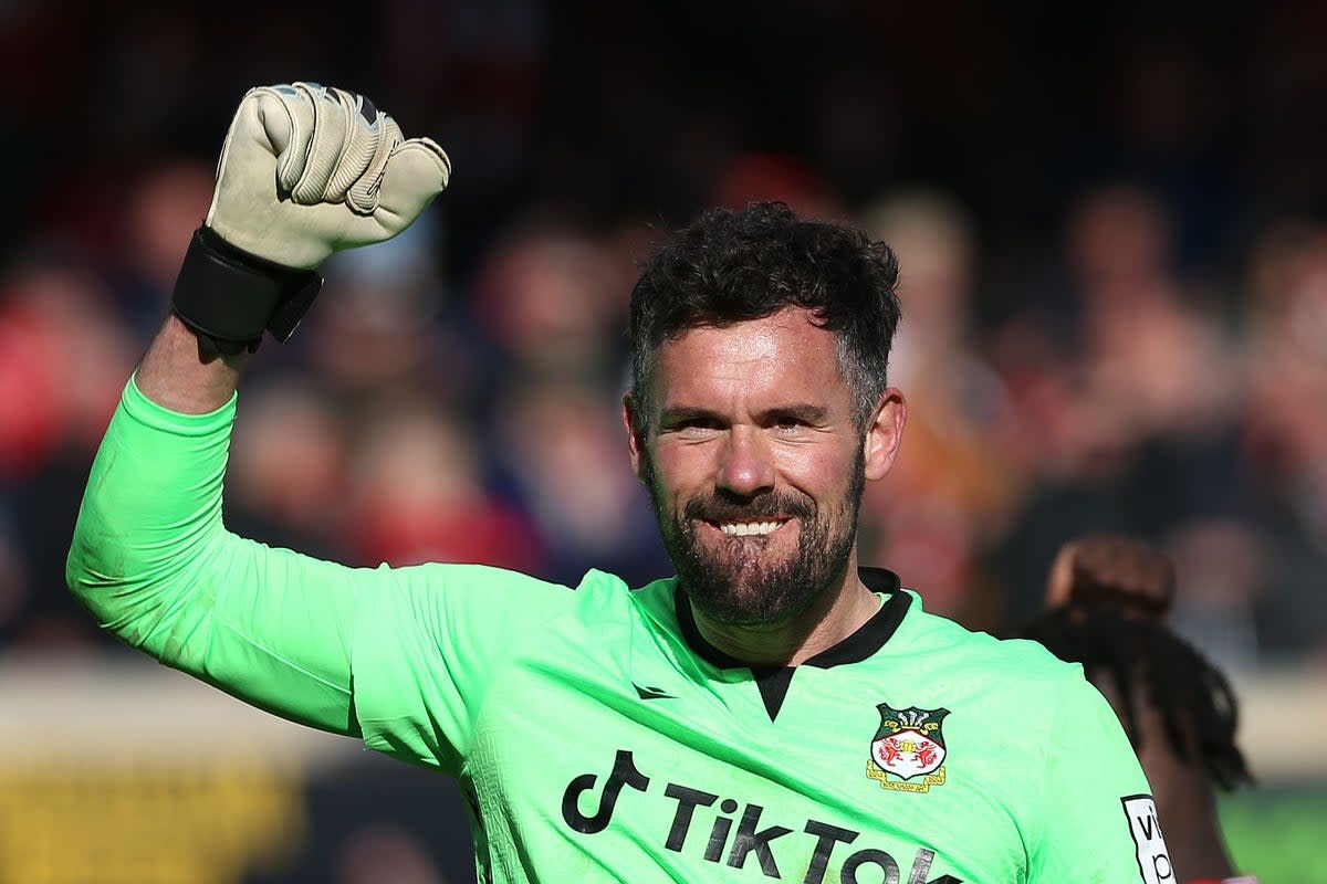 Ben Foster celebrates after Wrexham’s crunch 3-2 Easter Monday victory over Notts County (Barrington Combs/PA) (PA Wire)