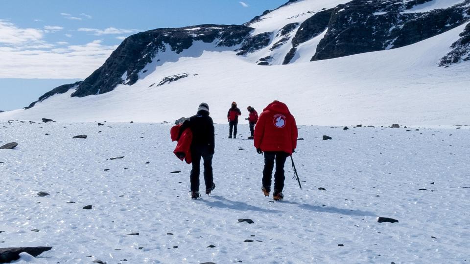 Researchers search a blue ice area for meteorites