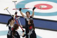 Curling - Pyeongchang 2018 Winter Olympics - Women's Semi-final - South Korea v Japan - Gangneung Curling Center - Gangneung, South Korea - February 23, 2018 - South Korea players celebrate after winning. REUTERS/Cathal Mcnaughton