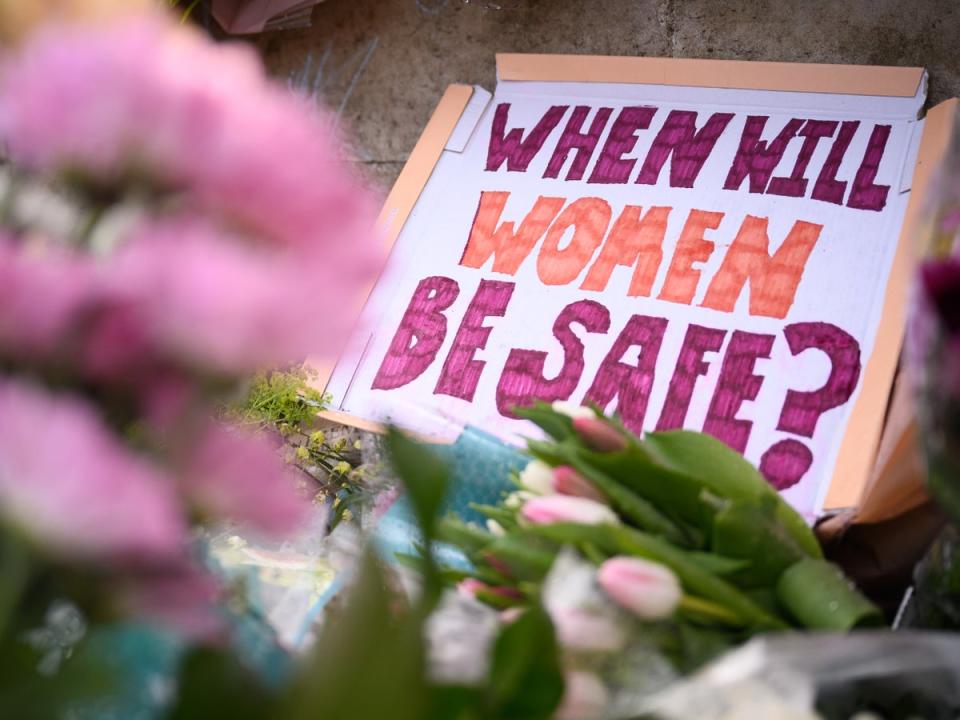 A sign left by mourners at a memorial for Sarah Everard (Getty)