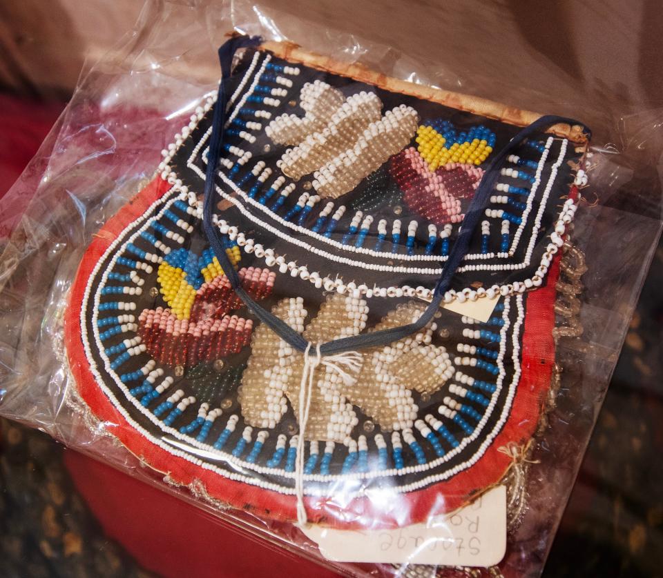 A beaded purse sent to Frances Drake by freed slave Shadrach Minkins is among the items on display at the Leominster Historical Society. 