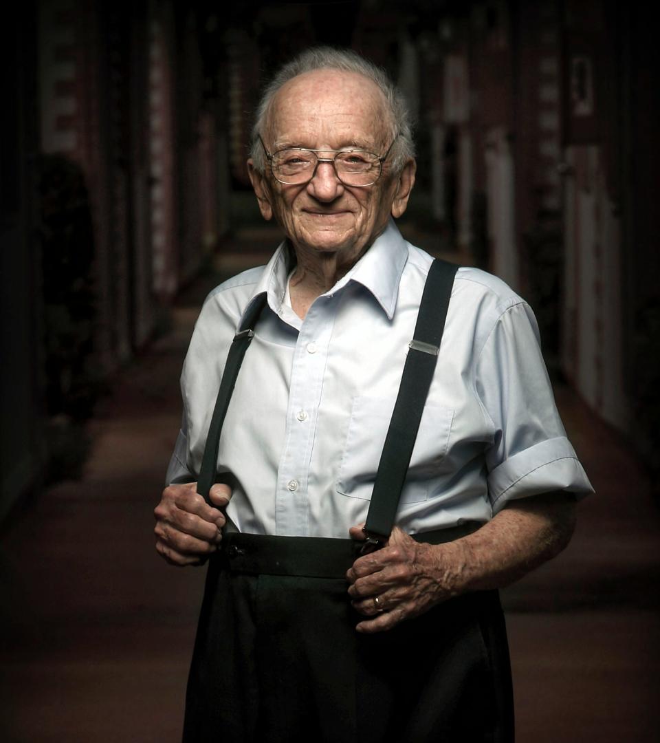 The last surviving Nuremberg prosecutor, Ben Ferencz, in walkway near his Delray Beach home in November 2016. Ferencz died Friday at 103 in Boynton Beach.