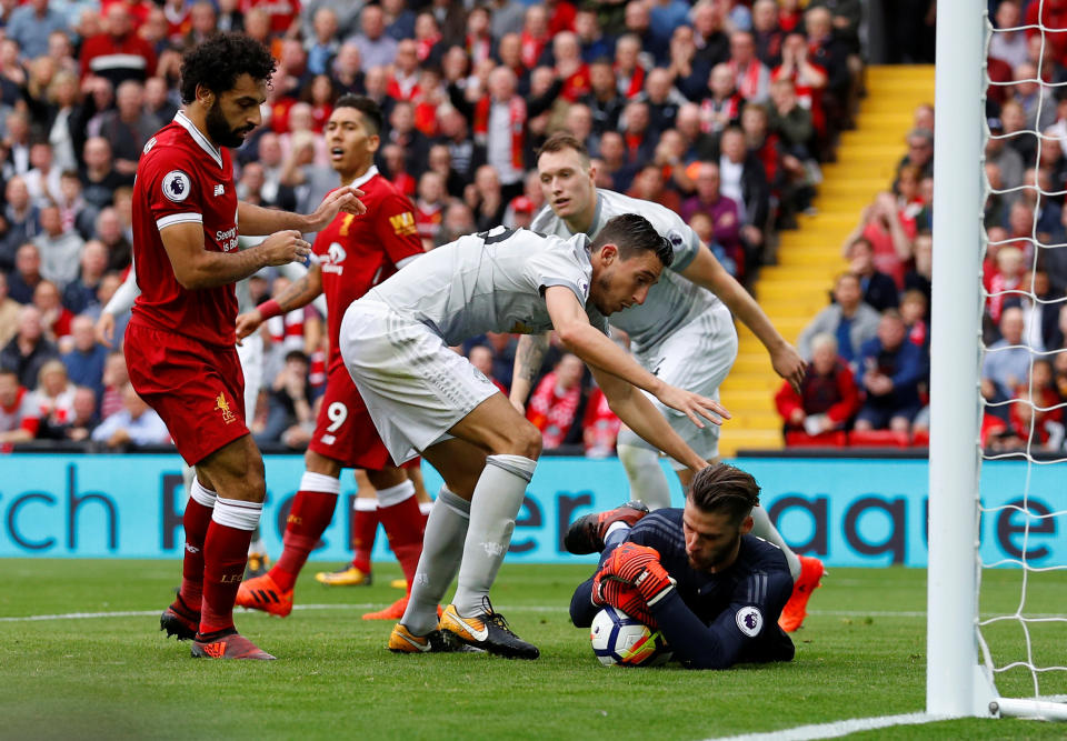 <p>Manchester United’s David De Gea makes a save</p>