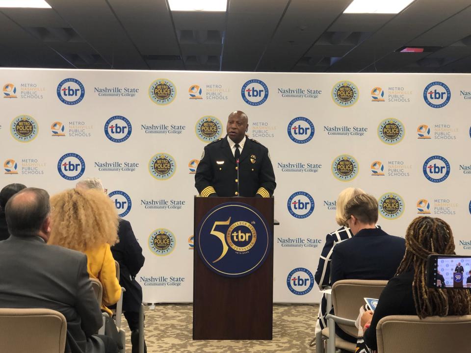 Nashville Police Chief John Drake speaks at a news conference for the newly-launched Law Enforcement Collaborative on Tuesday, Aug. 23, 2022, in Nashville, Tenn.