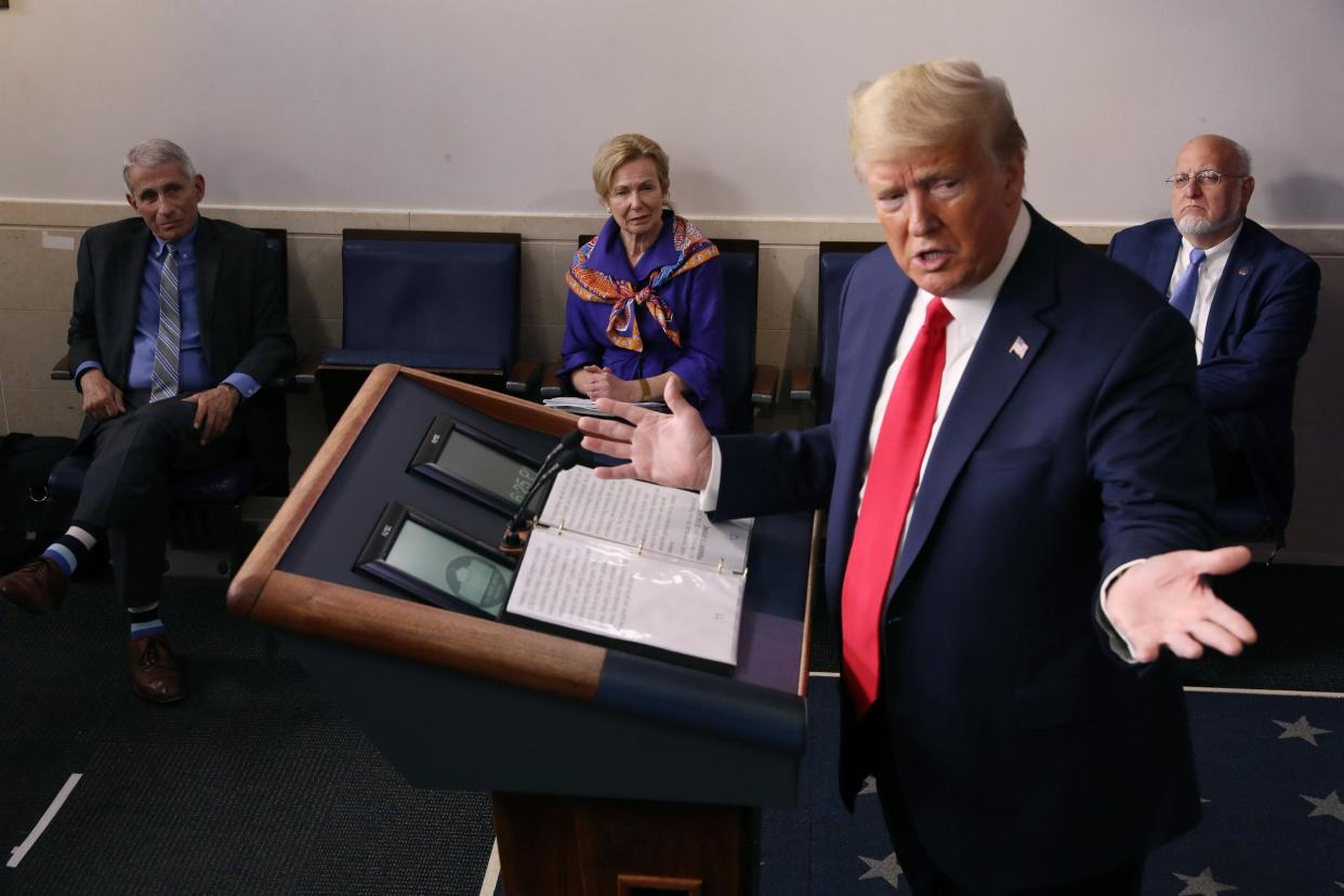 Donald Trump takes part in a White House briefing on the coronavirus pandemic: Getty Images