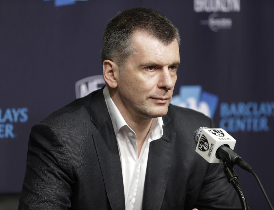 Brooklyn Nets owner Mikhail Prokhorov speaks during an NBA basketball news conference in New York in 2016. (Photo: Seth Wenig/AP)