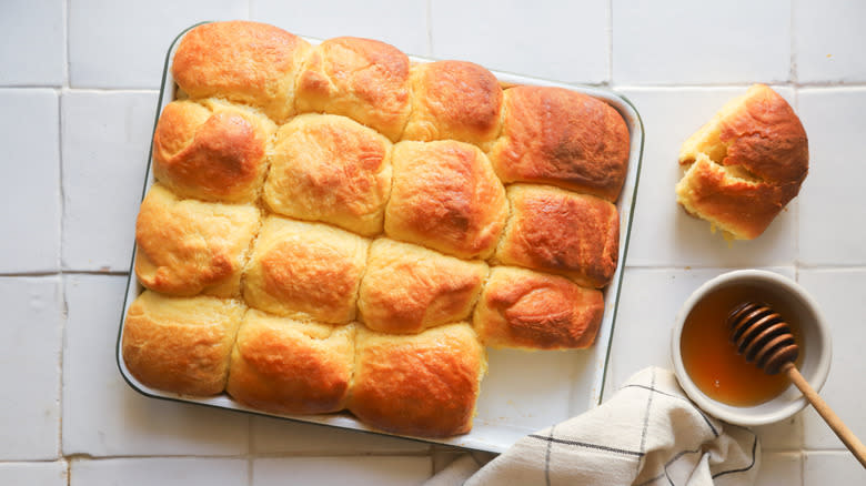 Tray of fresh baked rolls