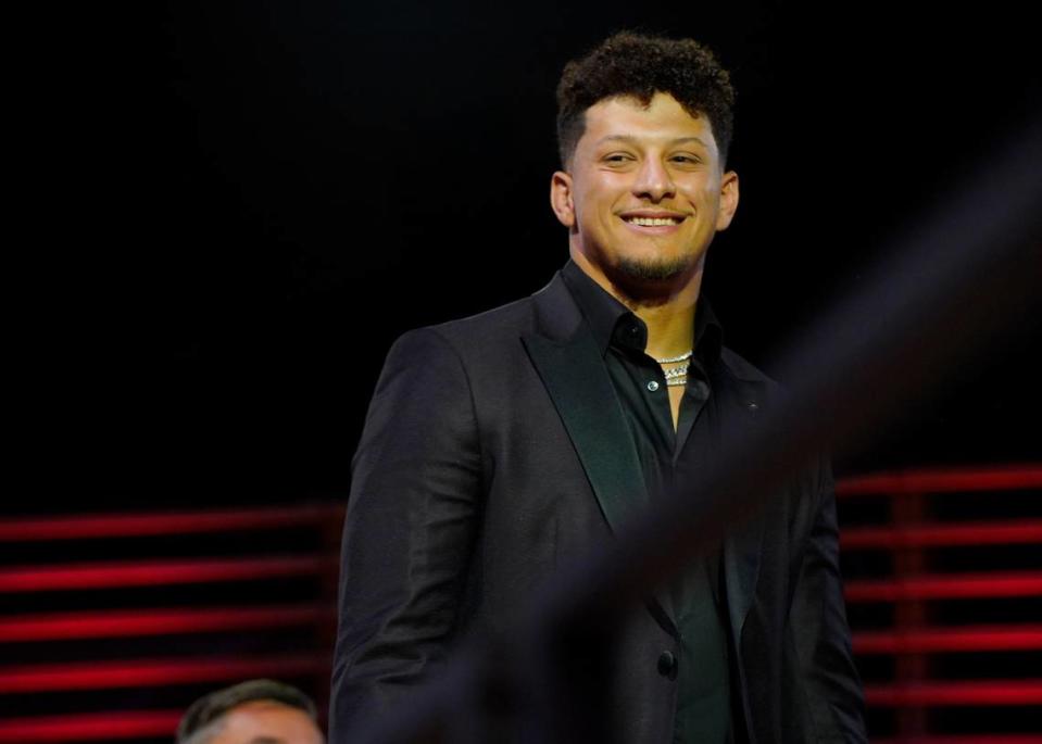 Patrick Mahomes speaks onstage during the 2024 TIME 100 Gala at Jazz at Lincoln Center on April 25, 2024 in New York City.