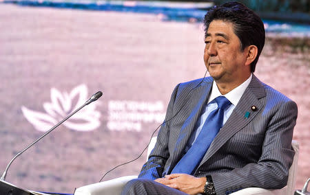 Japanese Prime Minister Shinzo Abe attends a session of the Eastern Economic Forum in Vladivostok, Russia September 12, 2018. Donat Sorokin/TASS Host Photo Agency/Pool via REUTERS