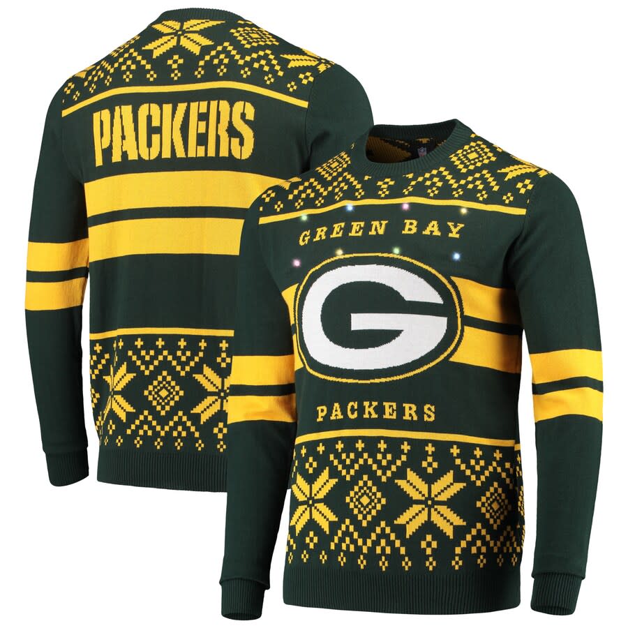 Men's Green Bay Packers Green/Gold Light Up Ugly Sweater