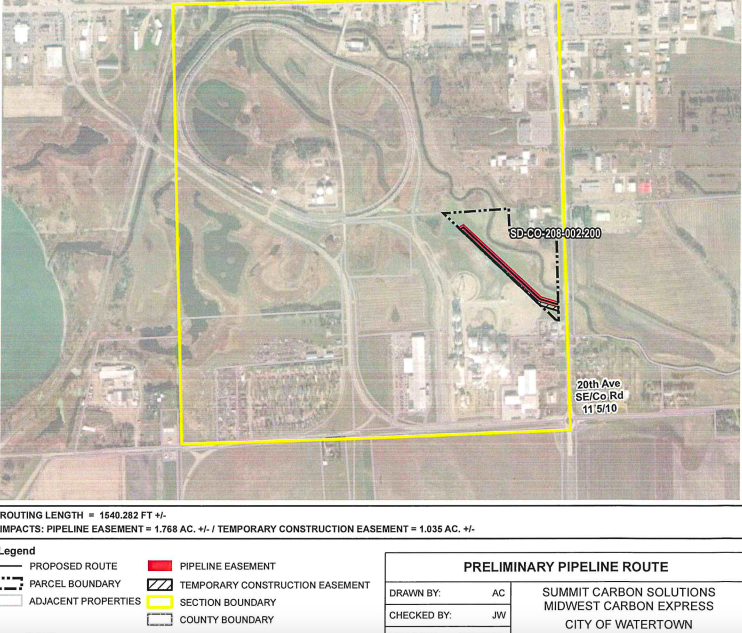 The section of city property approved for the Summit Carbon Solutions easement.