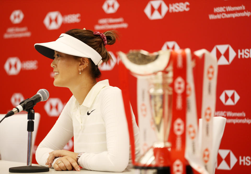 Michelle Wie speaks to the media during a press conference prior to the HSBC Women’s World Championship at Sentosa Golf Club on February 26, 2019. (PHOTO: Lionel Ng/Getty Images)