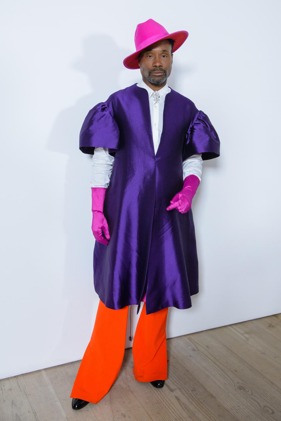 Billy Porter poses in a bold get up after appearing on a diversity & inclusivity panel talk at the BFC Show Space on Sunday [Photo: Getty Images]