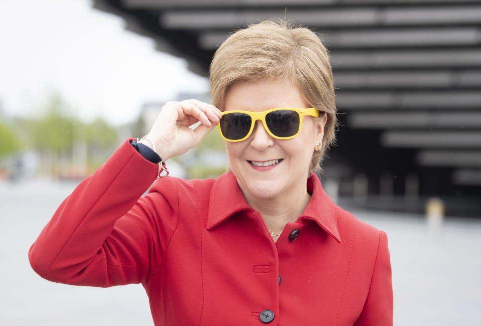 First Minister of Scotland Nicola Sturgeon with the SNP's new councillors outside the V&A Dundee following the local government elections. Picture date: Saturday May 7, 2022.