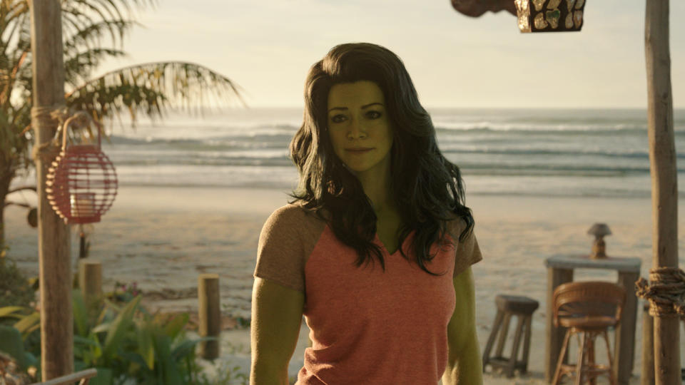 Tatiana Maslany as Jennifer "Jen" Walters/She-Hulk in Marvel Studios' She-Hulk: Attorney at Law, exclusively on Disney+. Photo courtesy of Marvel Studios. © 2022 MARVEL.